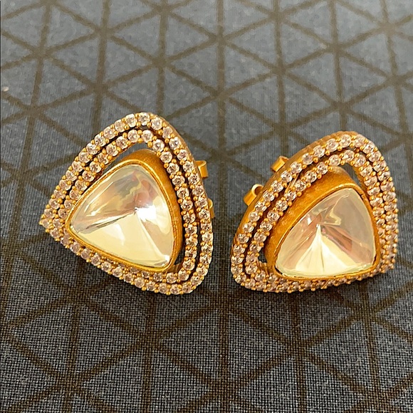 Silver foil kundan earrings - Picture 1 of 3